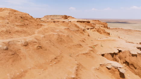 sandstone rocks - flaming cliffs in mongolia - aerial drone shot