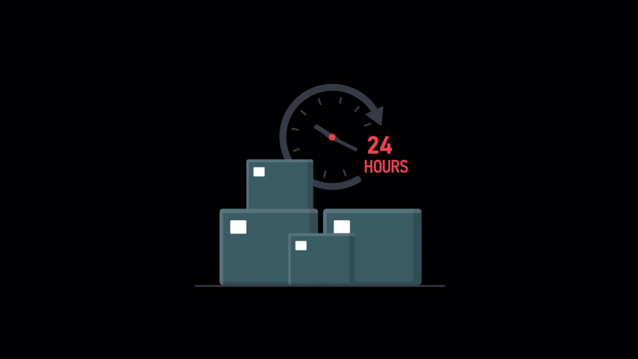 Animated Icon of 24 Hours Delivery and Shipping Boxes