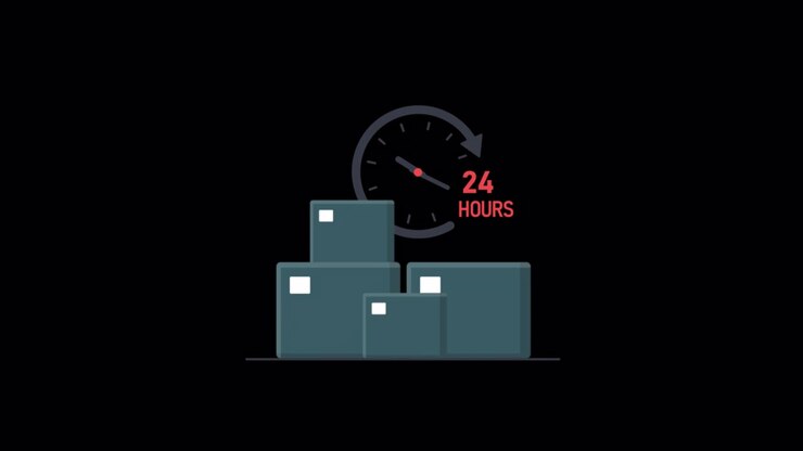 Animated Icon of 24 Hours Delivery and Shipping Boxes