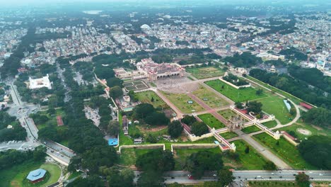 aerial view of the majestic mysuru palace in karnataka, surrounded by lush gardens and urban landscapes. captures the grandeur and cultural heritage of one of india's iconic landmarks.
