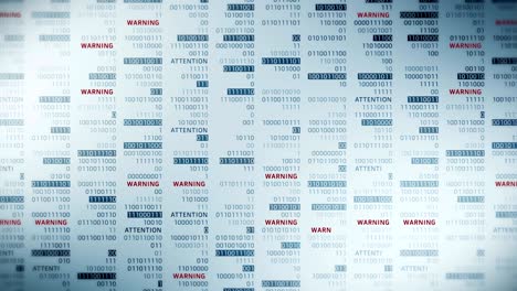 mensaje de advertencia y atención con números binarios. web en línea con animación de bucle de tecnología digital. concepto de error de problema de red informática.