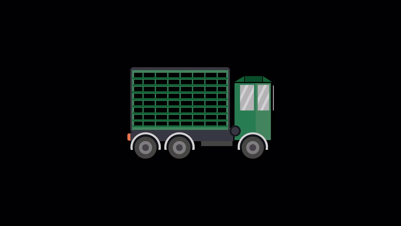 Animazione in flat design di assemblaggio e movimento di un camion verde
