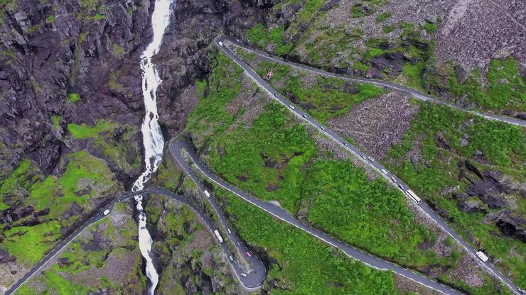Troll&#039;s Path Trollstigen or Trollstigveien winding mountain road.