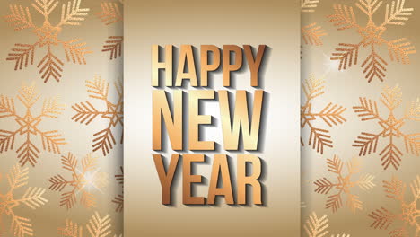 happy new year animation with golden snowflakes pattern