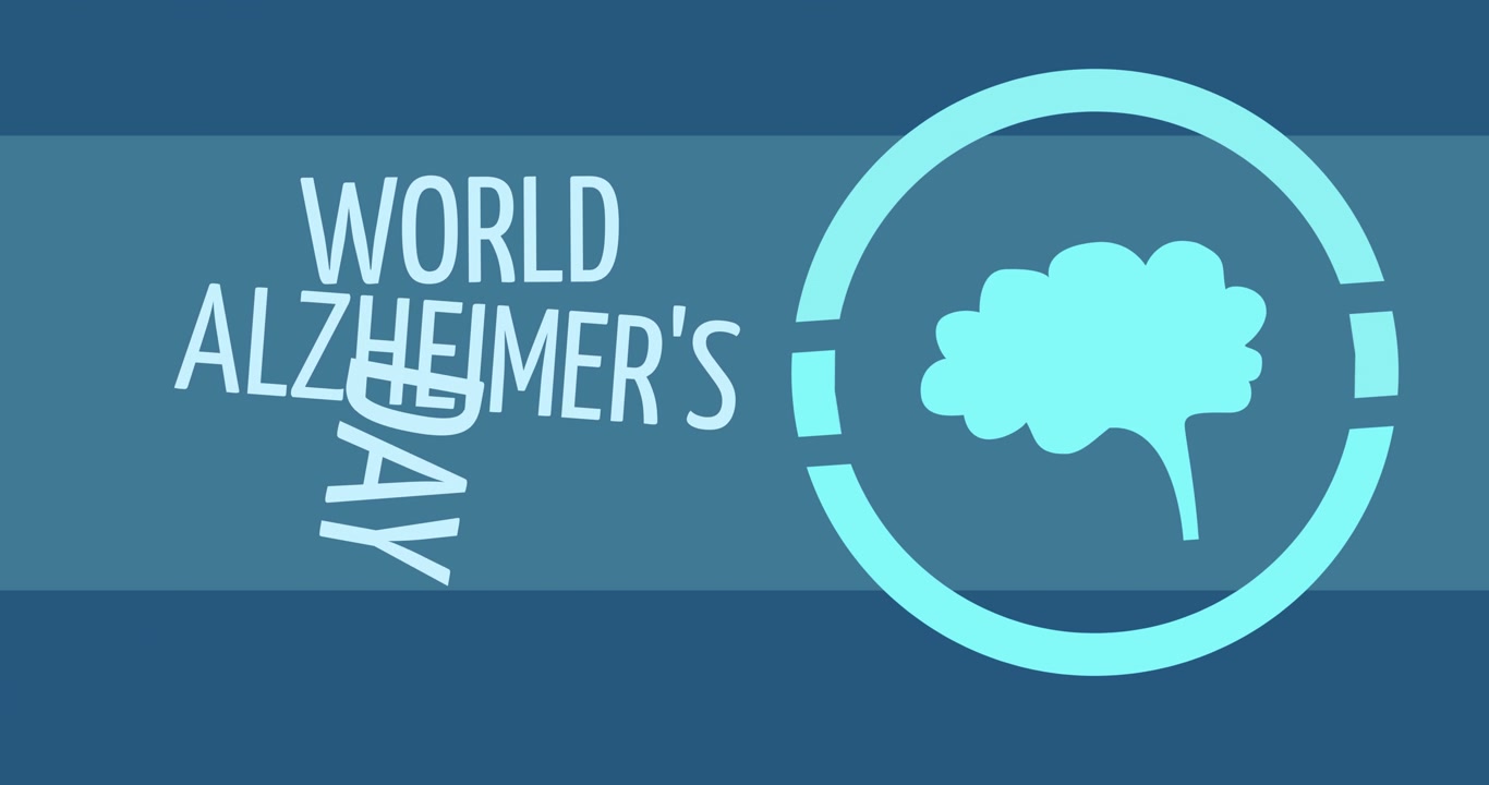 Animation of world alzheimer's day text with brain icon on blue background