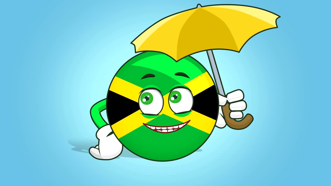 icono de dibujos animados bandera de jamaica cara animación bajo el paraguas con luma mate