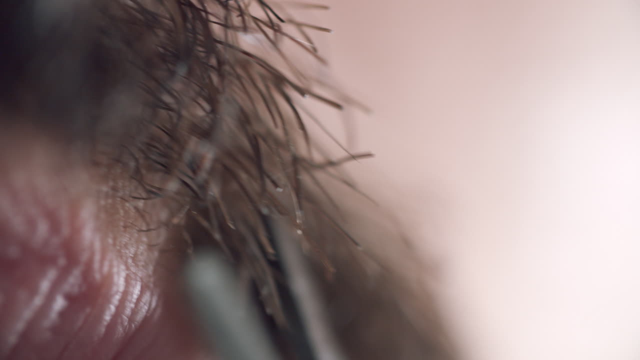 수염을 깎는 극단적인 매크로 샷