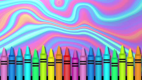 animación de lápices de colores sobre un fondo líquido rosado