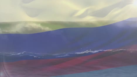 composición digital de ondear la bandera de colombia contra las olas en el mar