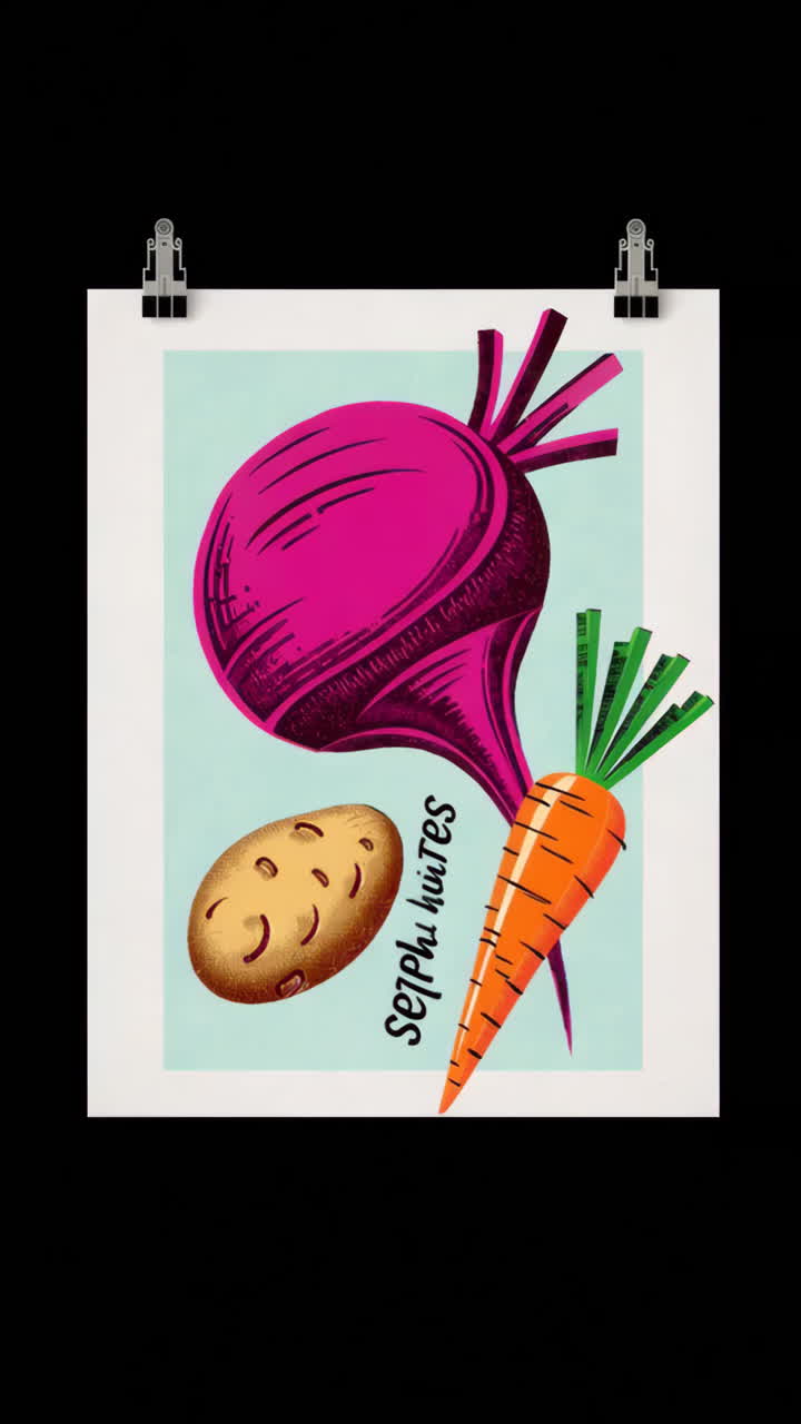Illustrated Poster of Beet, Potato, and Carrot Vegetables
