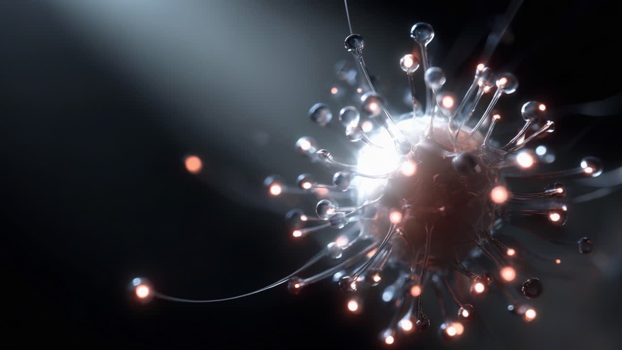 A Fascinating 3D Visualization of a Microscopic Particle Illuminated by Radiant Light, Showcasing Complex Structures and Intricate Details in Dynamic Motion, Perfect for Scientific Illustrations and Education