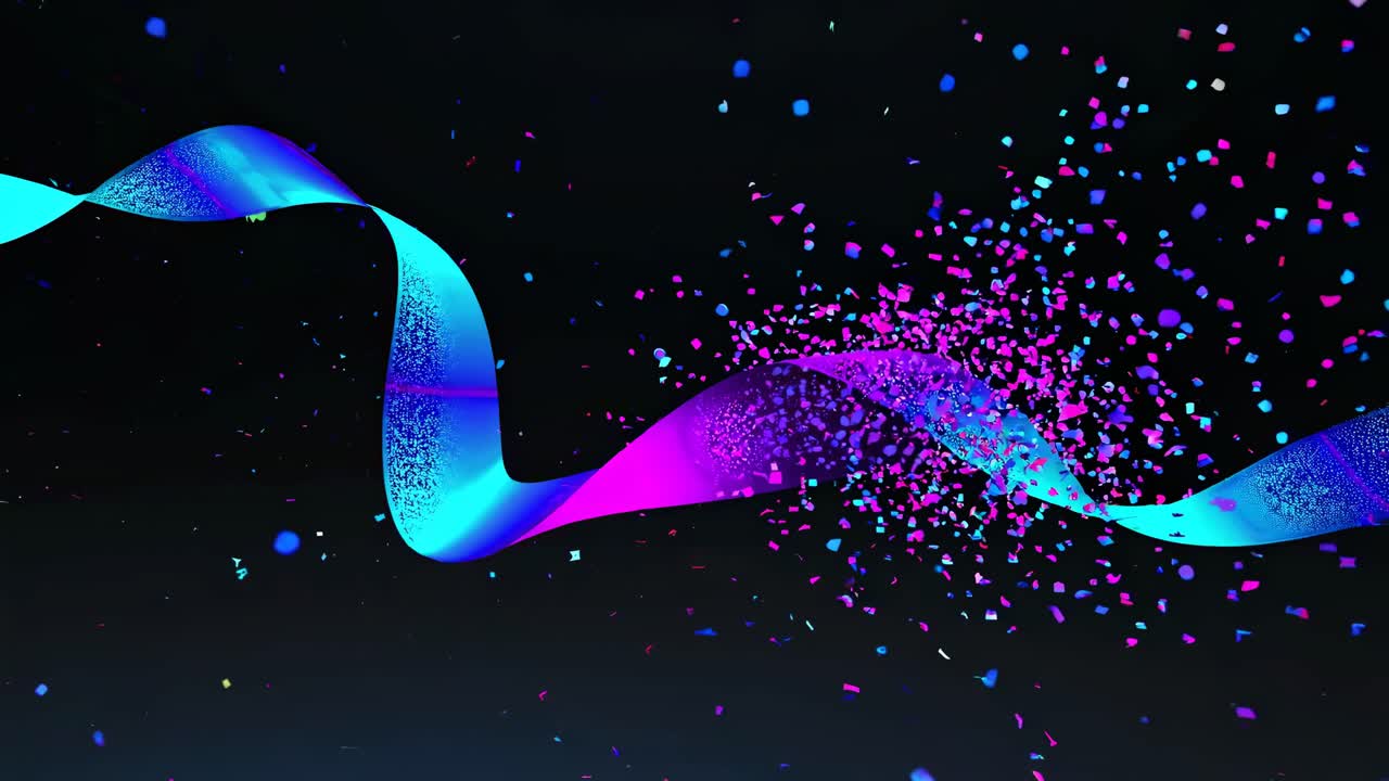 추상적인 네온 리본과 콘페티 폭발