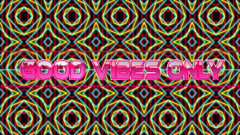 animación de buenas vibraciones sólo texto sobre formas en fondo negro