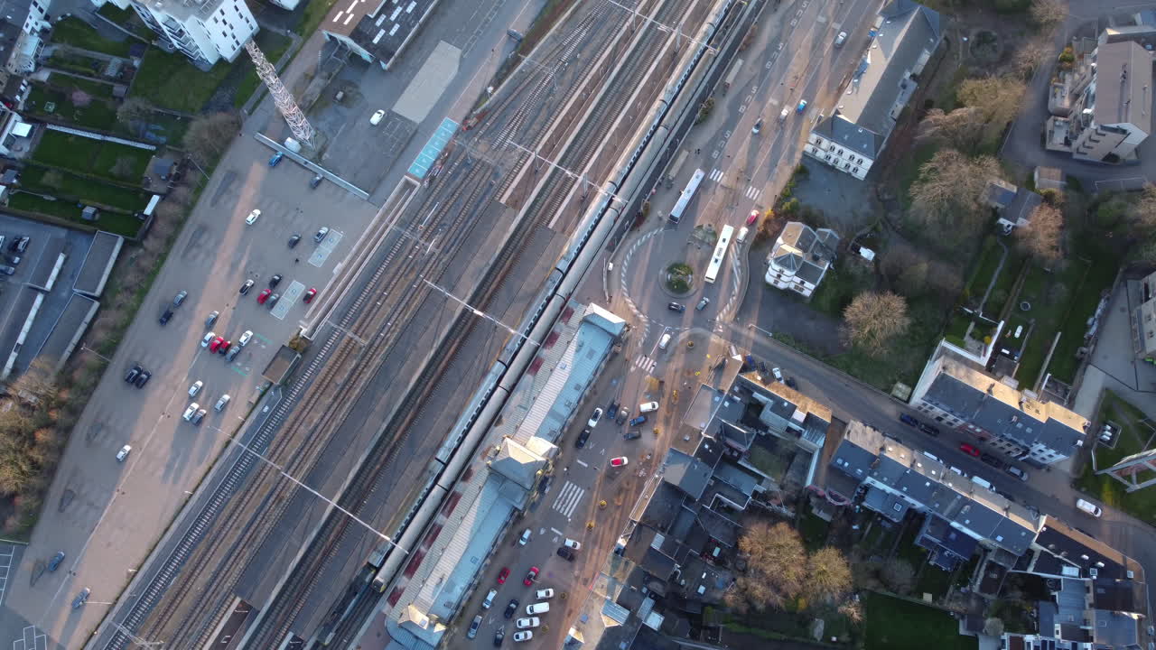Aerial View of a European Train Station