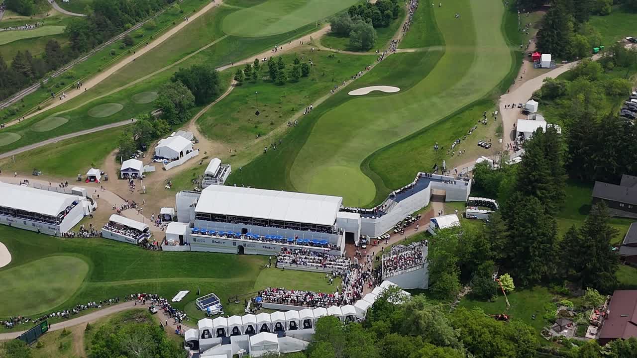 People Attending The RBC Canadian Open At TPC Toronto At Osprey Valley Golf Course In Alton, Caledon, Ontario, Canada. - aerial shot