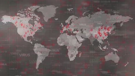 animation of covid 19 cells and data processing over world map
