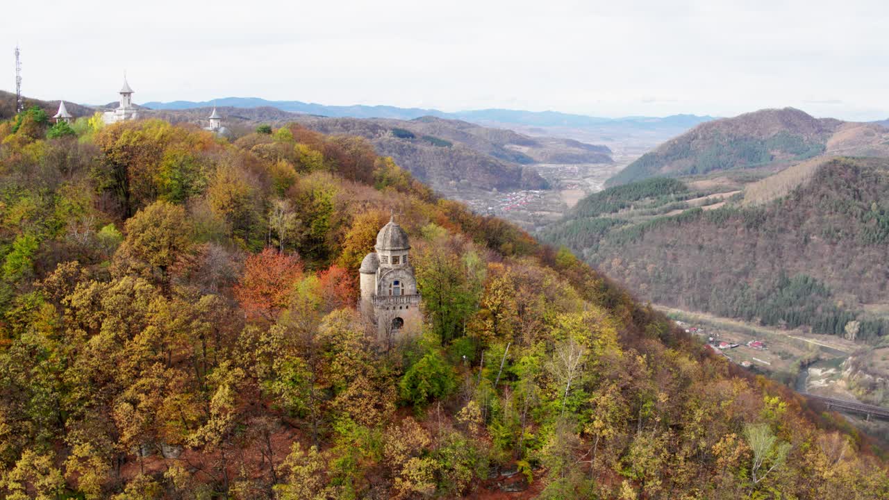 Aerial view of Dealu Monastery in autumn