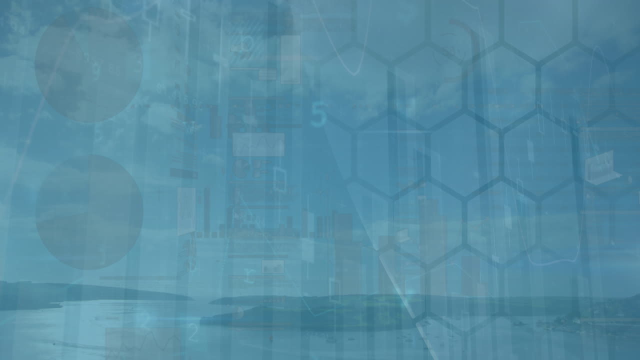 animación del procesamiento de datos financieros sobre hexágonos