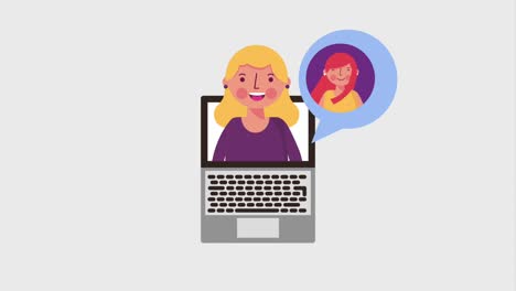 blonde woman in laptop people speech bubble