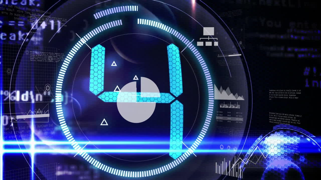 Animation of futuristic digital interface with geometric shapes in school setting