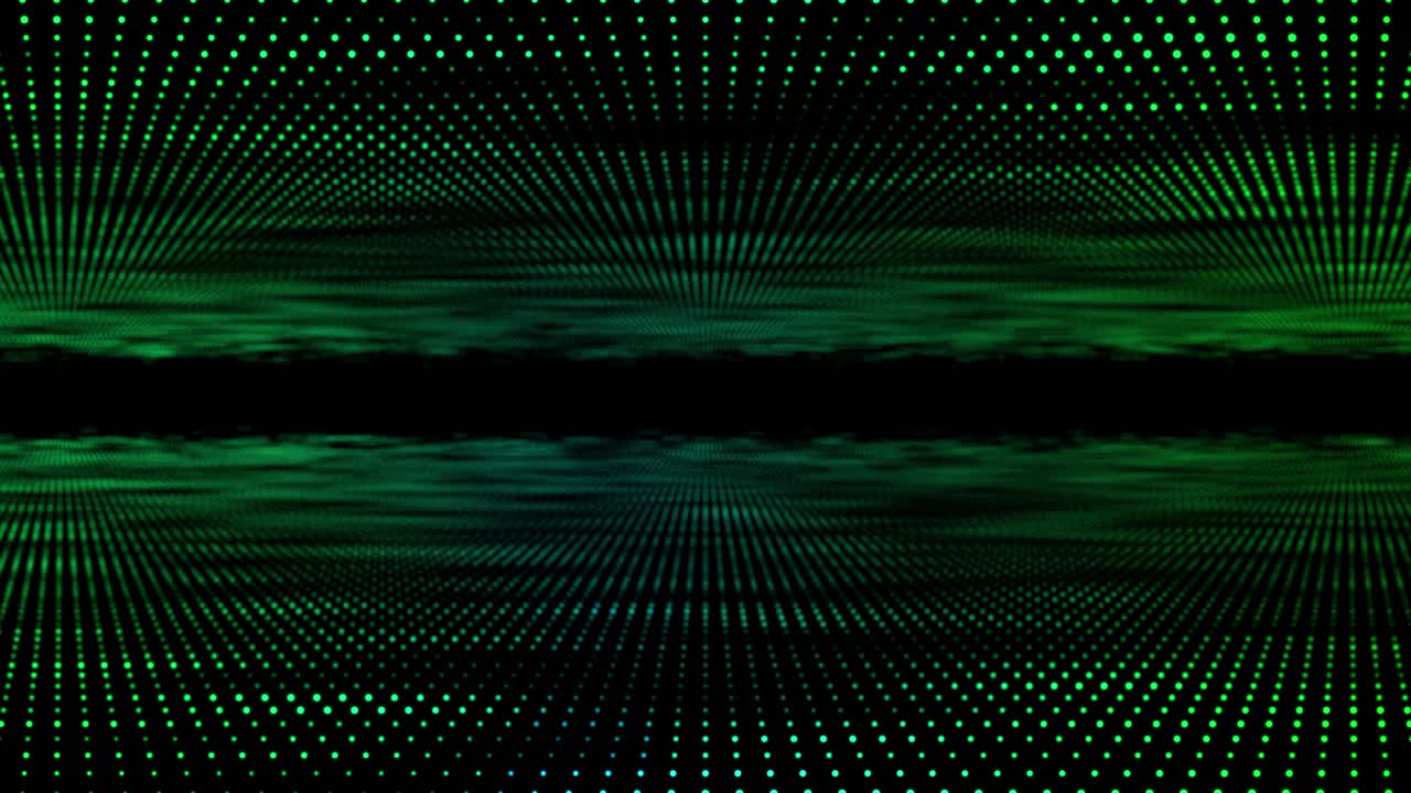 Digital disco dot 3D animation motion graphic tunnel dot glow lighting mirror particles on abstract black background loop visual effect live performance title 4K aqua green
