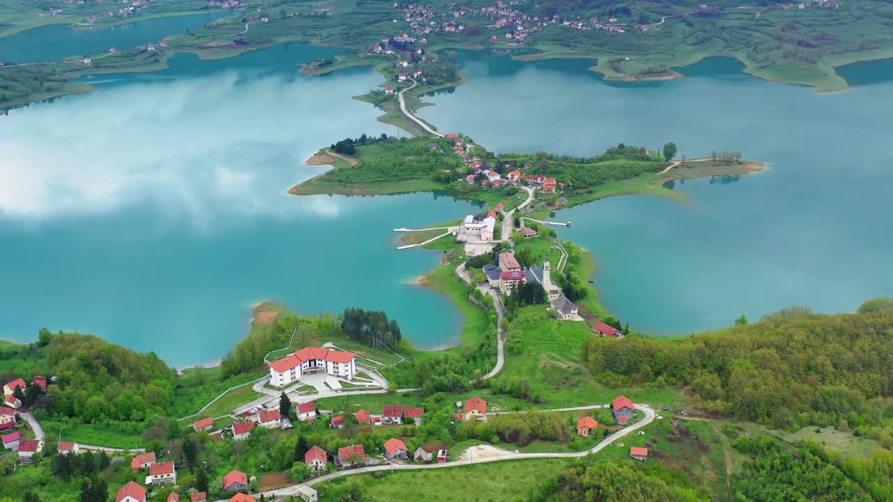Panoramic aerial forward of Rama Lake, Bosnia - Herzegovina