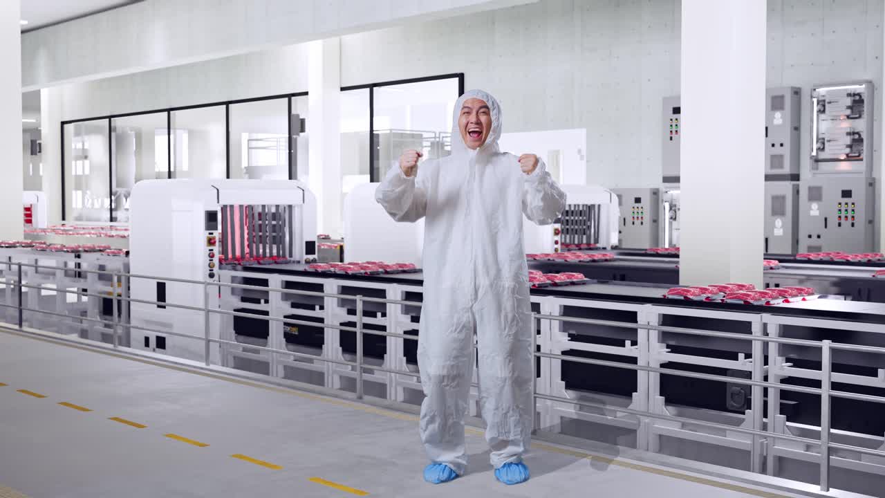 Happy Worker in a Meat Processing Plant