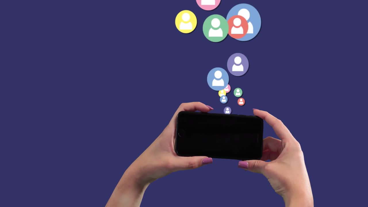 smartphone en la mano con iconos de desove