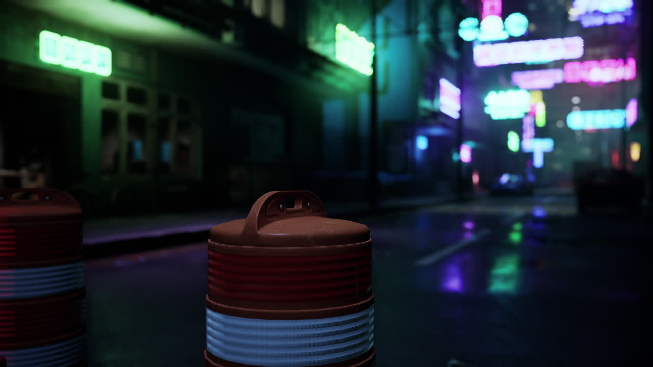 밤에 사이버 크 도시 거리