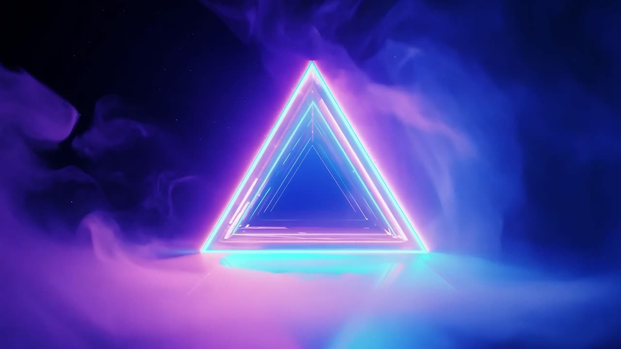 túnel de triángulo de neón con humo