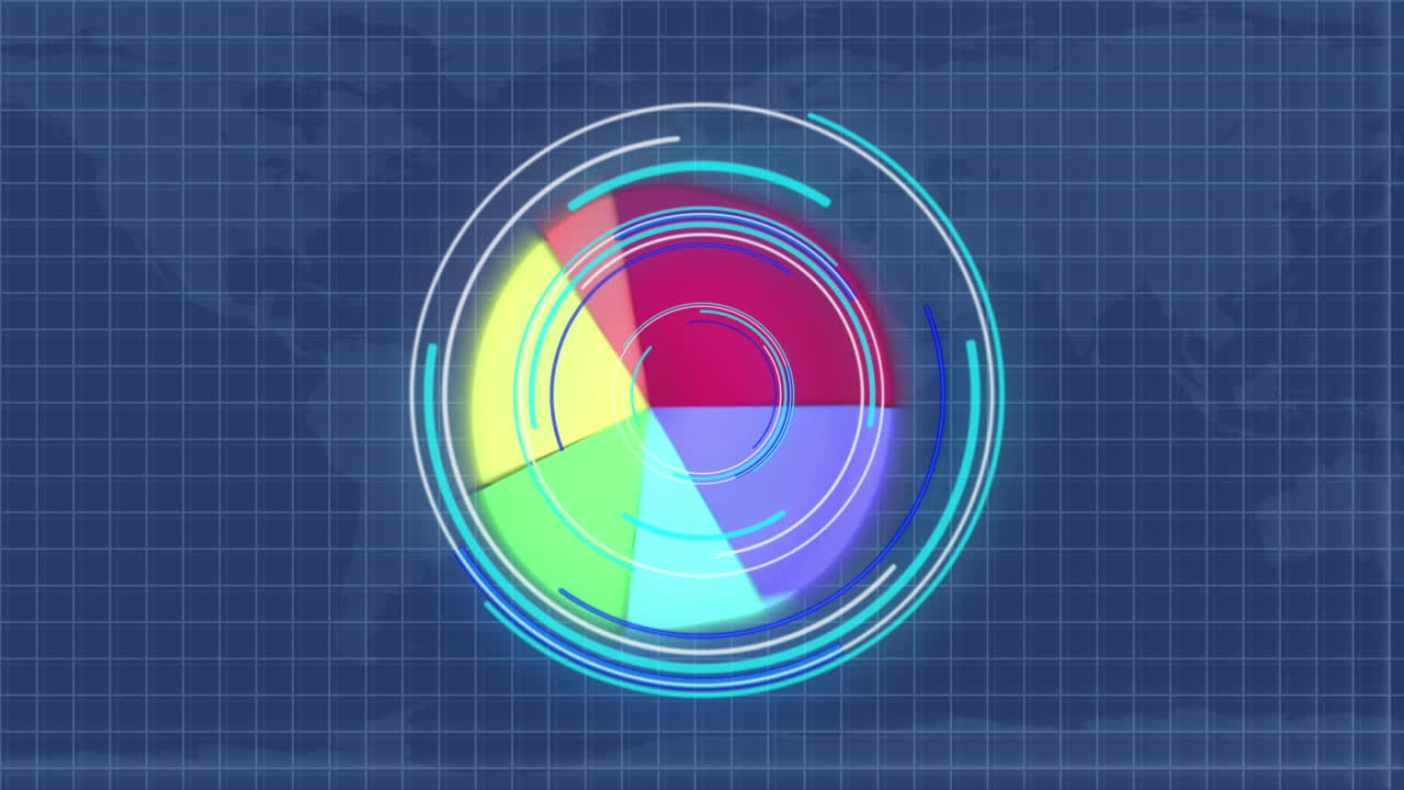 검은 바탕에 금융 데이터 처리 및 세계 지도에 대한 범위 스캐닝의 애니메이션