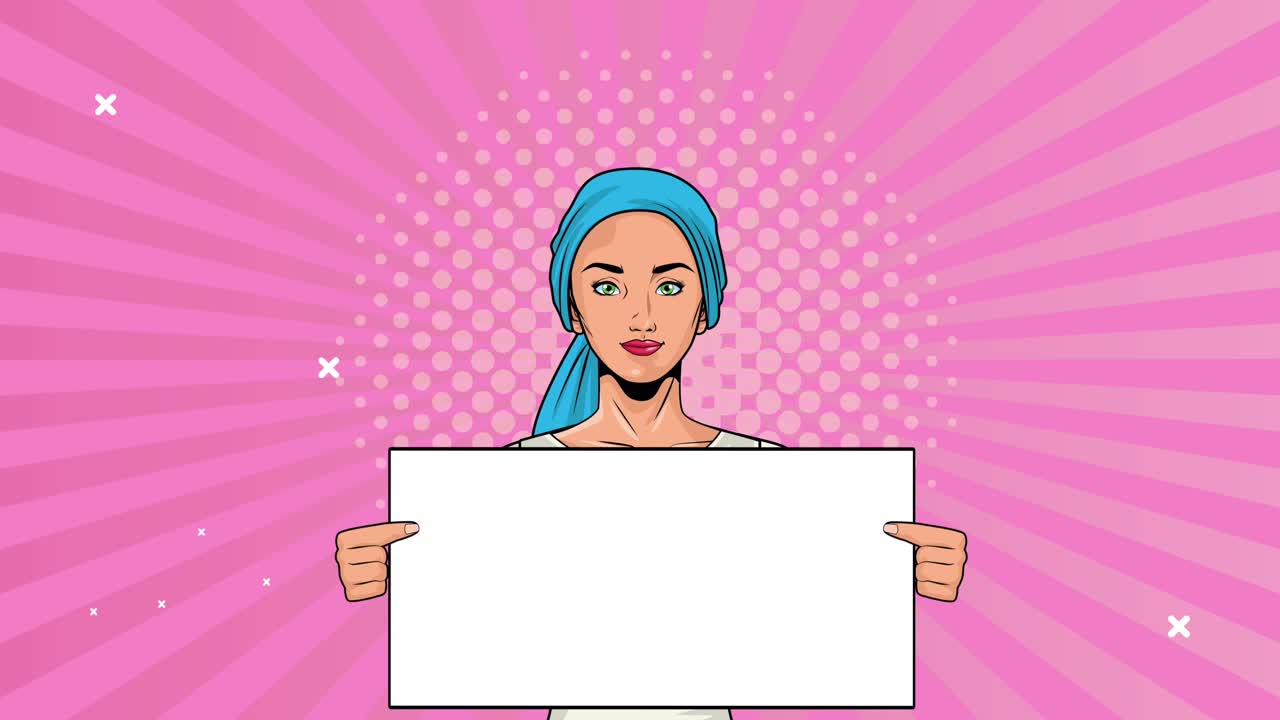 donna con bandiera personaggio di animazione in stile pop art