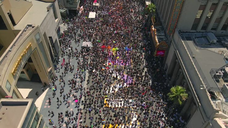Aerial 4K footage of Black Lives Matter protest in Los Angeles, California, USA