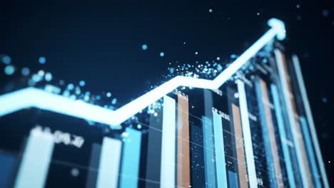 dynamic financial growth visualization with chart and data analytics elements depicting continuous increase and positive trends in performance metrics