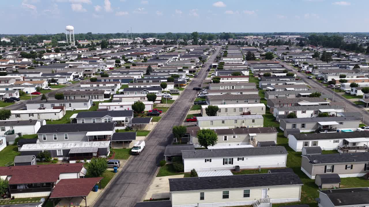 Overhead drone video of a nice neat trailer park community in Indiana