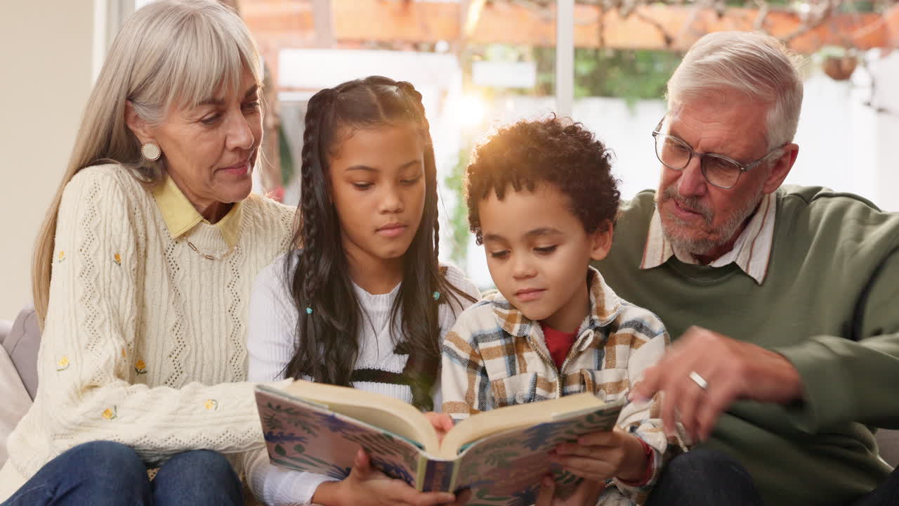 Grandparents reading with their grandchildren