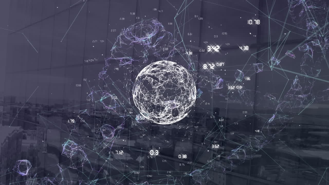 dna структура и глобус сети соединений против городского пейзажа