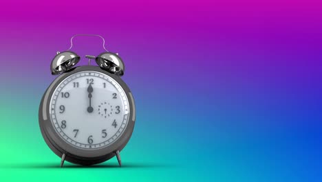 animation of clock moving over green, pink and blue background