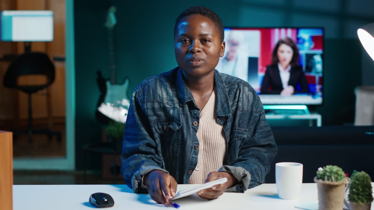 mujer en una reunión en línea