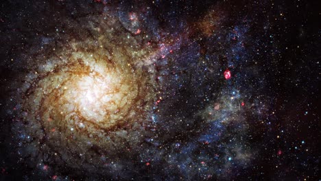 seamless loop space exploration nebula sky to spiral galaxy m74. 4k 3d render space discovery journey flying through star field to beautiful spiral galaxy background. sci-fi universe space flight.