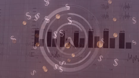 animación de símbolos de reloj y dólar en el procesamiento de datos