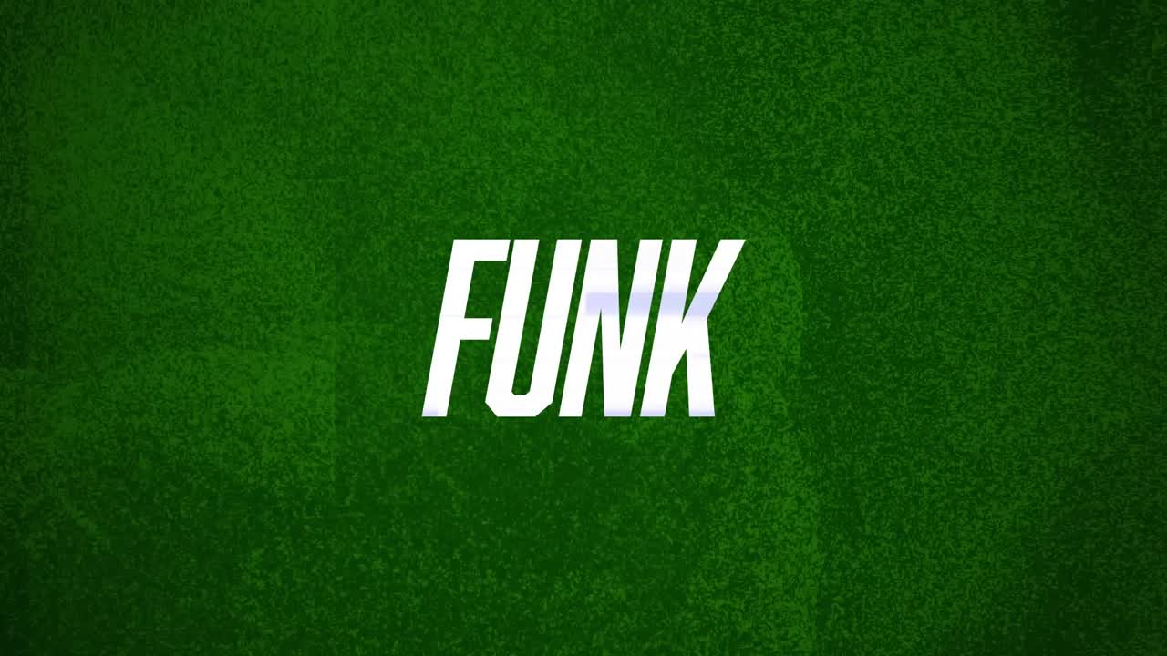 animación del texto funk en blanco, con fondo verde texturizado parpadeante
