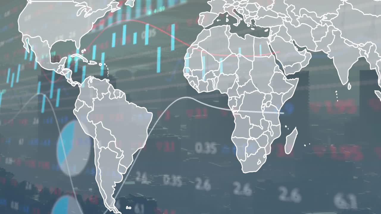 Animation d'une carte du monde sur un traitement de données.