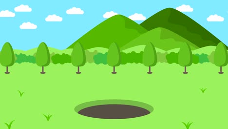 business man fall into the hole. background of mountains. risk concept. loop illustration in flat style.