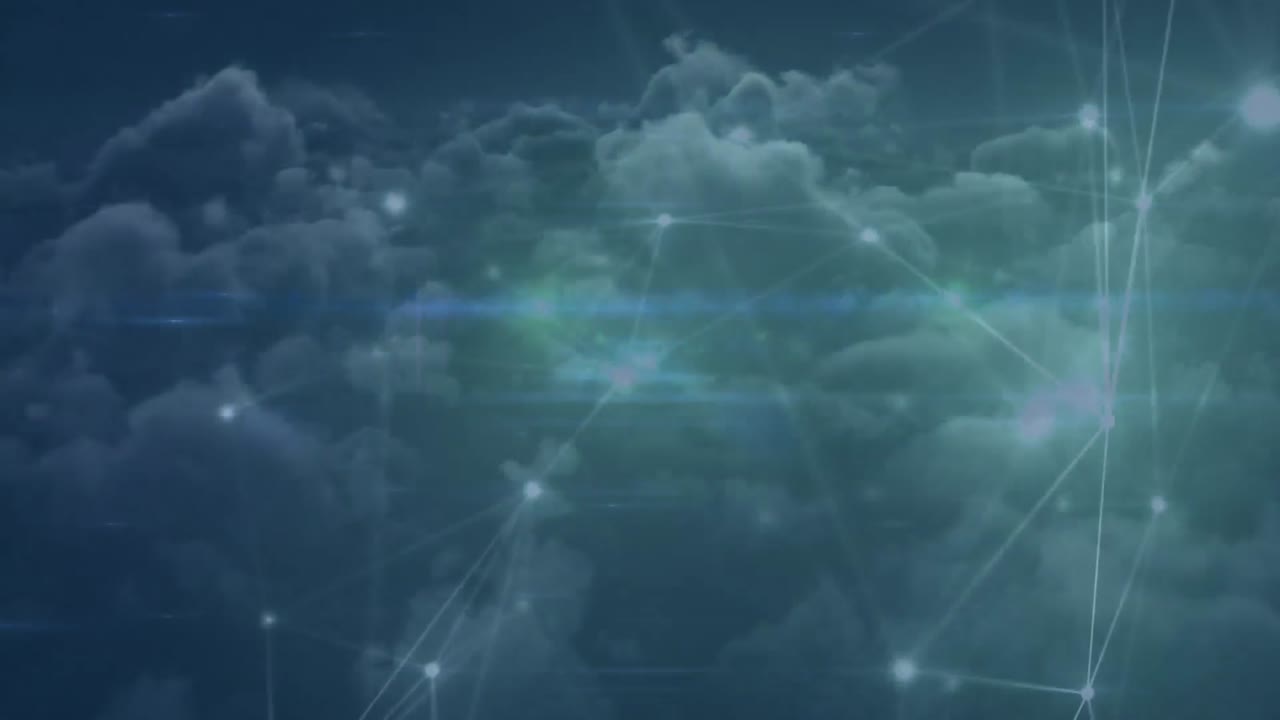animación de la red de conexiones sobre nubes en segundo plano
