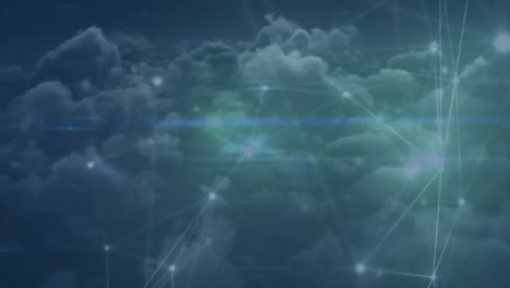 animation of network of connections over clouds in background