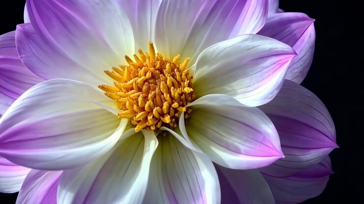 Macro Close-up of a Blooming Purple and White Dahlia Flower
