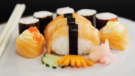 various sushi served on plate