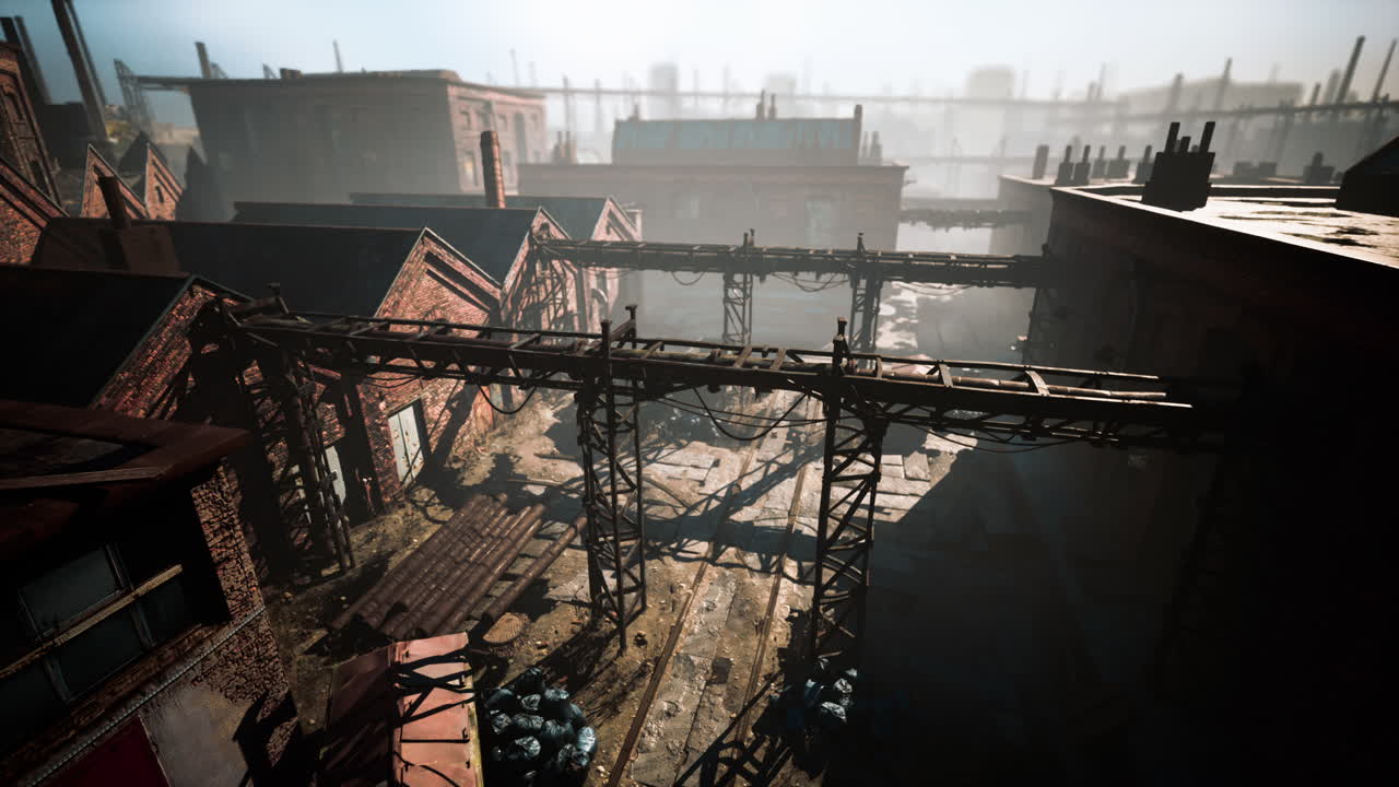 산업 지구 에 있는 콘크리트 폐허 와 함께 버려진 공장