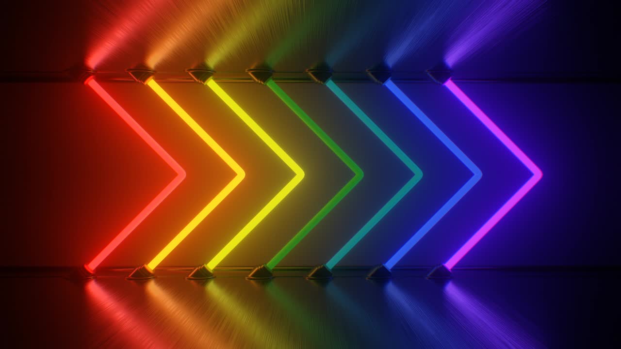 arco iris retro neón flechas señal parpadeante colorido brillo espectro de luz - 4k sin costuras vj bucle de movimiento animación de fondo